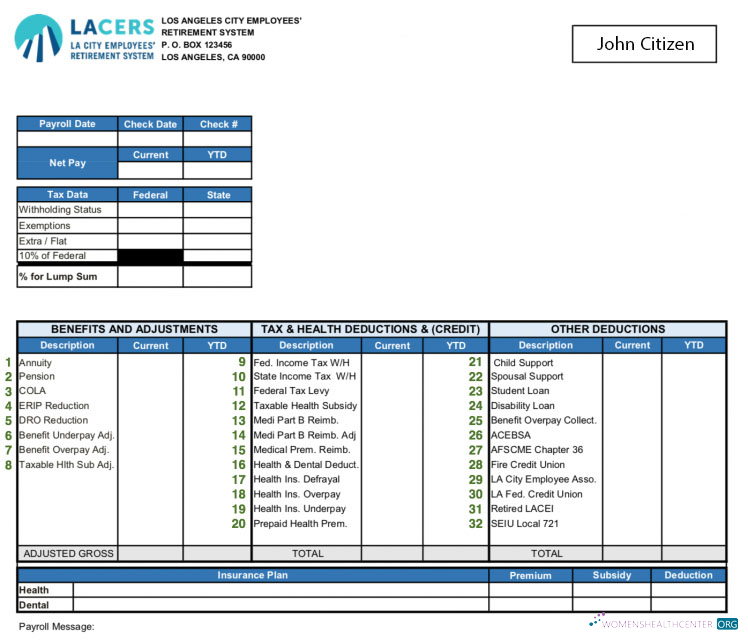 Download USA LA CITY employees' retirement system paystub in Word and PDF formats Photoshop template